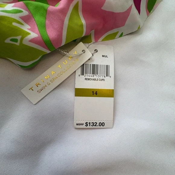NWT Trina Turk Plus Size 14 La Palma Swimsuit Pink and Green One Piece - Picture 3 of 8